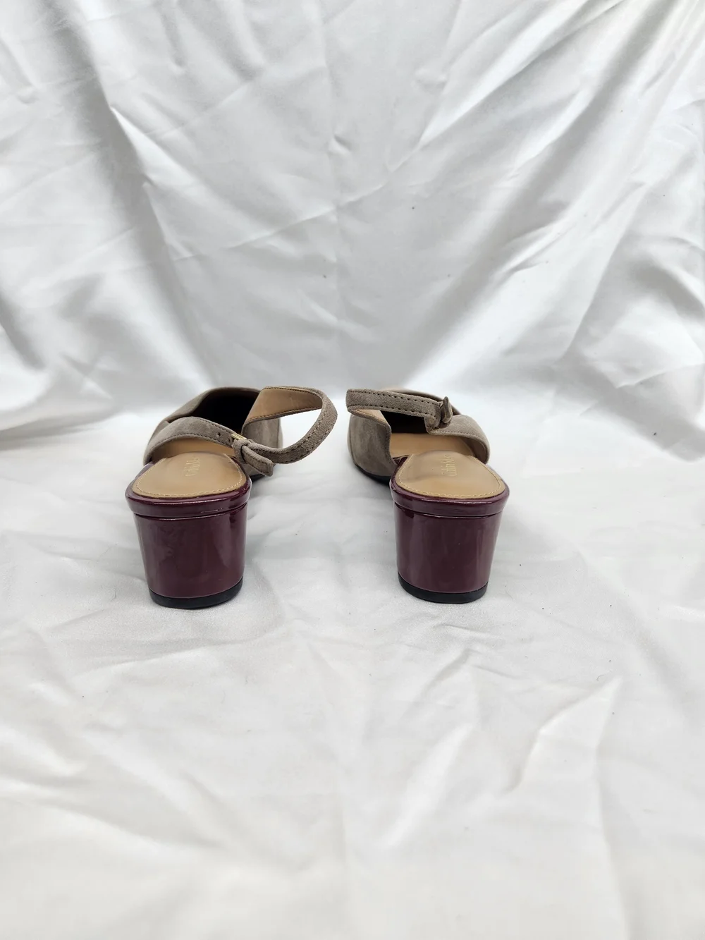 Calvin Klein Taupe Suede Pointed Slingback Kitten Heel